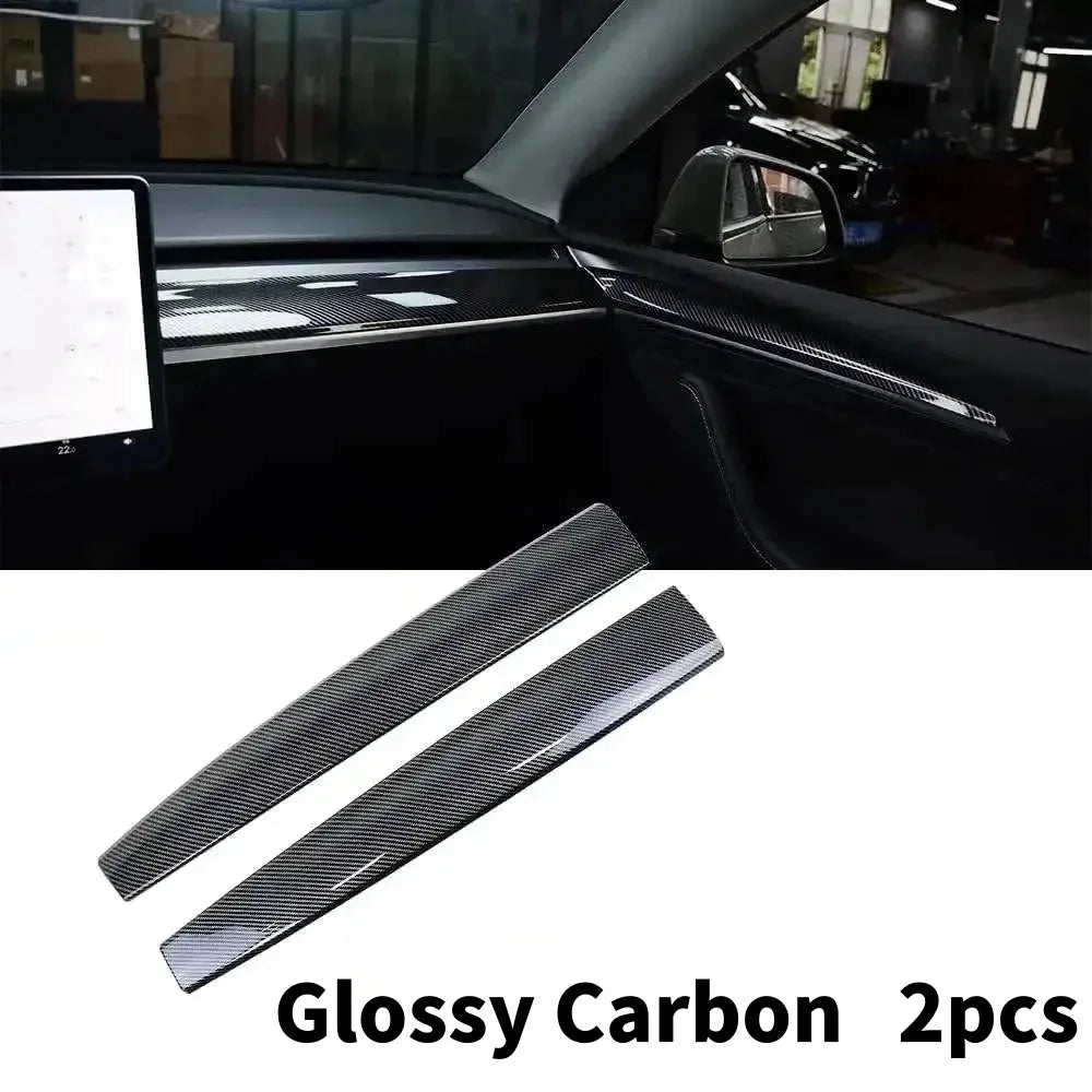 Car Dashboard Cover For Tesla Model 3 Y Door Dash Trim Panel Carbon Fibre ABS Interior Accessories Sticker 2021-2024 New
