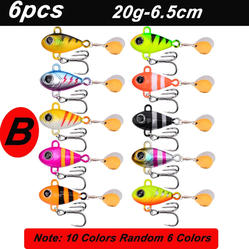 5/6pcs Mini VIB With Spoon Fishing Lures 6g 10g 17g 25g 2cm Lure Fishing Tackle Pin Crankbait Vibration Spinner Sinking Bait