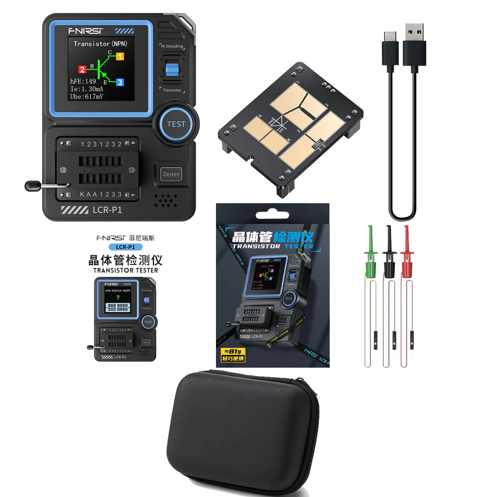 FNIRSI LCR-P1 Transistor Tester Diode Triode Capacimeter Resistance LCR ESR Meter MOSFET NPN PNP SMD Multifunction Tester