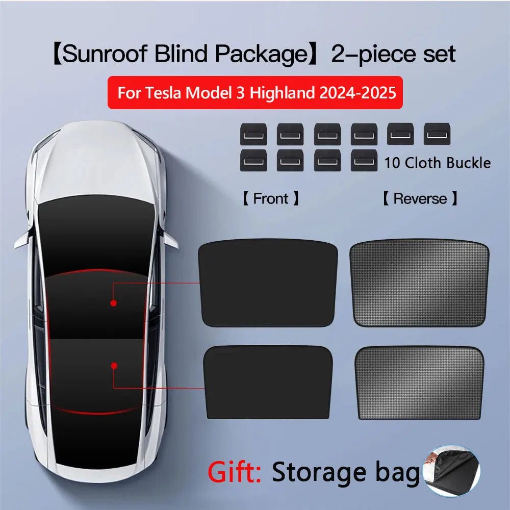 Sunshades For Tesla Model 3 Sunroof Highland 2026 Model Y 2020-26 Ice Cloth Buckle Sun Pare Glass Front Rear Skylight Accessory
