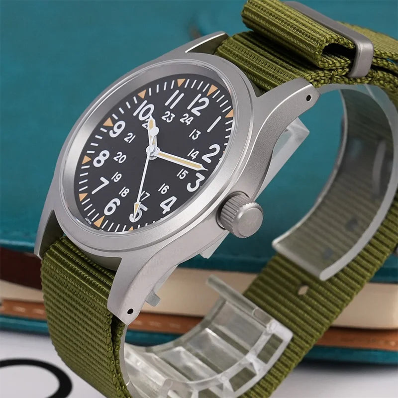 Militado Ml05 Vintage Field Watch VH31 Sweep Second Quartz Movement Sapphire Crystal High Clear AR Coating Luminous 38Mm Watches