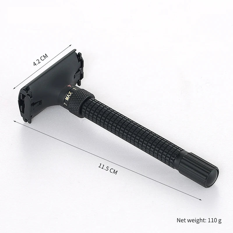 Adjustable Precision Men's Razor - Double Edge Safety Butterfly Brass Metal Handle for Beard & Mustache Grooming With 5 Blades