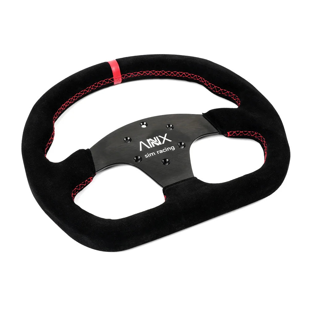 Universal 325mm/12.8inch Black Flat D Shape Suede Leather Steering Wheel 70mm-PCD For Most Vehicles & Sim Racing Game STW043