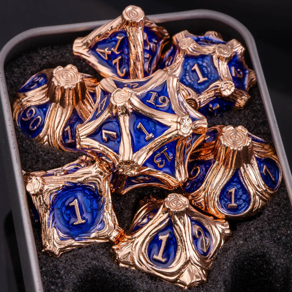DnD Skull&Dragon Metal Dice Set, Metal Sharp Edge Dice for Dungeons and Dragons, Polyhedral Dice for Table Games, Dnd Metal Dice