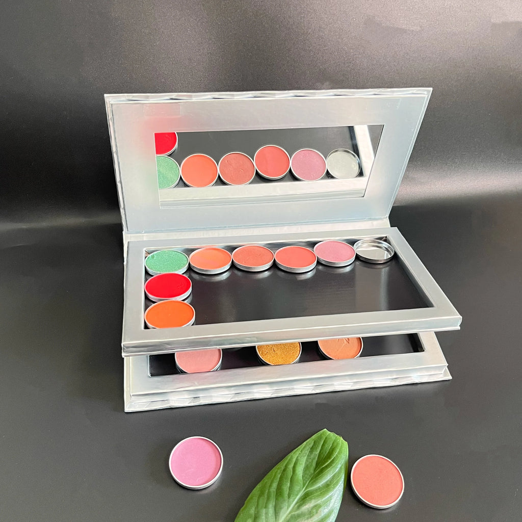 2-Layer Magnetic Empty Eyeshadow Palette Organizer with Mirror, Silver/Gold, 190x110x24mm