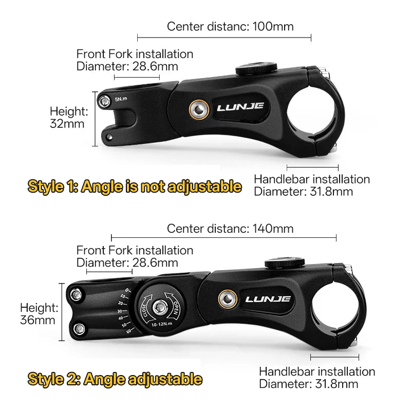 LUNJE Shock Absorber Bike Stem 31.8 MTB Handlebar Riser Extension Adapter 3D Forging Aluminum Alloy Bicycle Accessorie 100/140mm