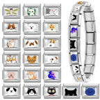 2025 Original Cute Cartoon Colorful Pet Dog Black Cats Italian Charm Links Fit 9mm Stainless Steel Bracelet Men Women DIY Making
