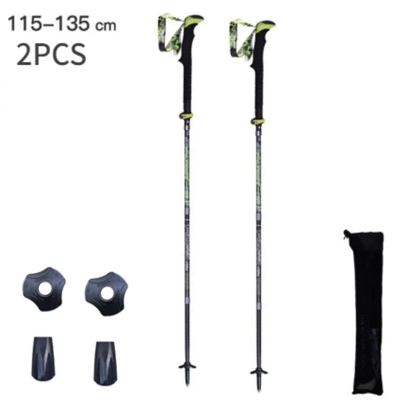 Folding carbon fiber trekking pole quick lock 115-135cm, black/red, 1pc or 2pc