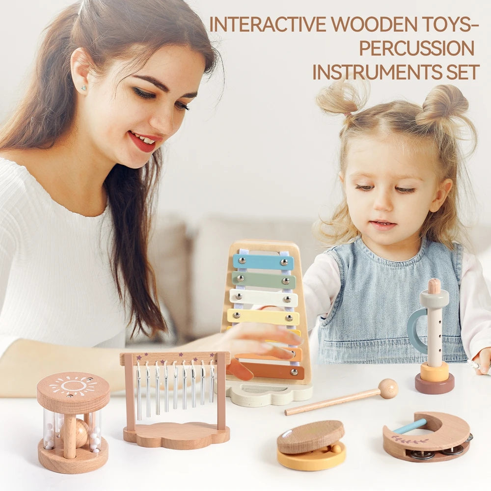 7pc Sets Music Toys for Children Music Instruments Girl Toys Wooden Cartoon Educational Instruments Children's Toys Instruments