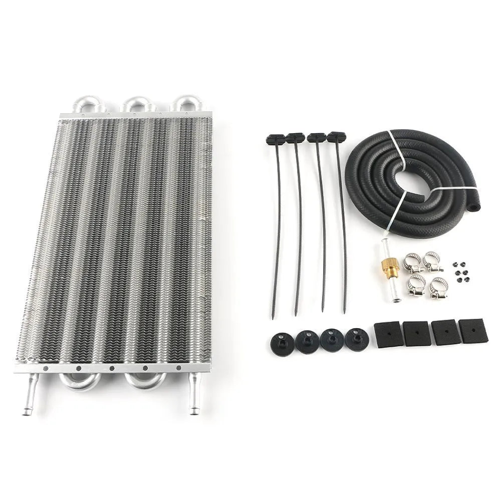 Universal transmission oil cooler kit aluminum radiator with hose, 10 row black