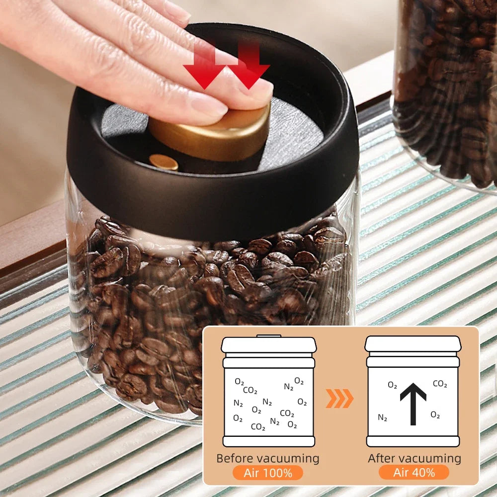 Vacuum Sealed Jar Coffee Bean Storage Bottle Kitchen Food Grain Tea Glass Jar Fresh Storage Jar Kitchen Accessories