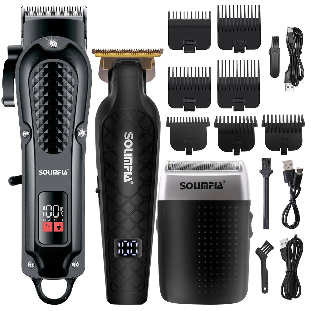 Solimpia Hair Clippers Set Machine Oil Head Carving Digital Display Haircut Scissors Electric Pusher Three-Piece Set
