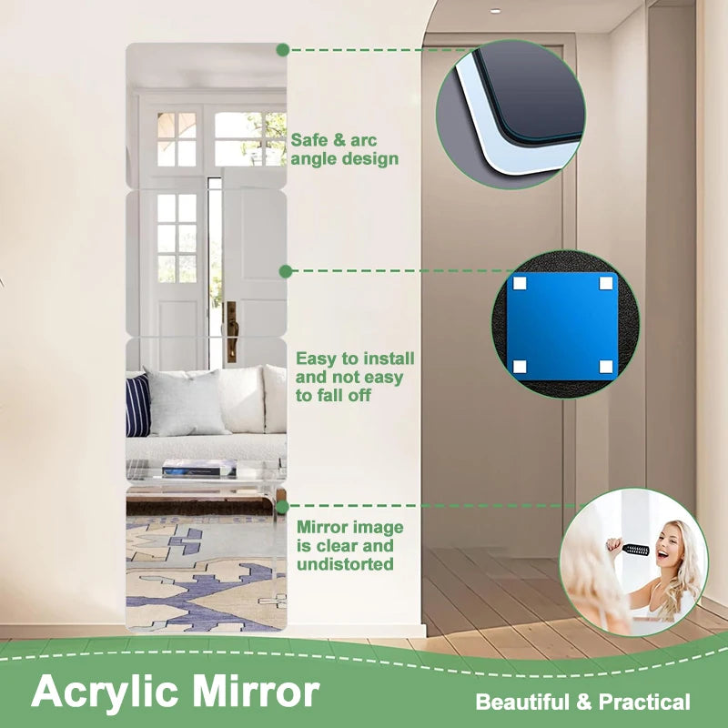 4/8/16Pcs Self-adhesive Acrylic Mirror Bathroom Shower Makeup Anti Fog Mirror Home DIY Decoration Tile Shaving Mirror Sticker