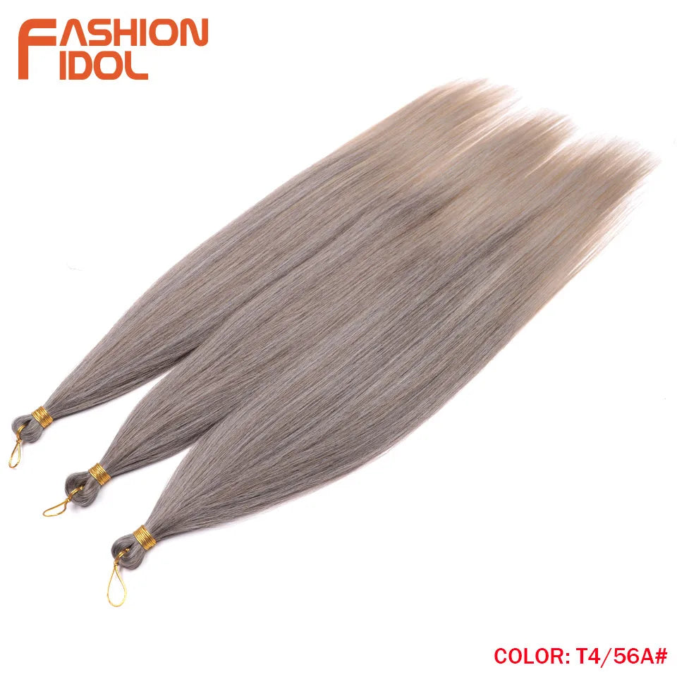 Straight crochet braids hair extensions 3pcs 28in synthetic pony hair bundles ombre silver grey