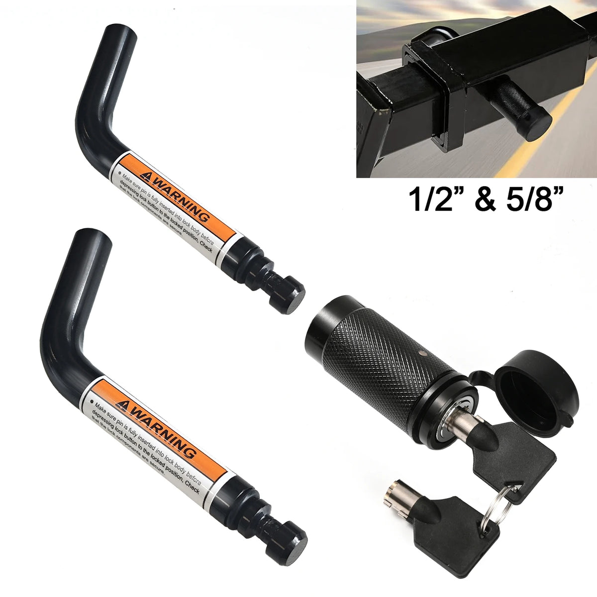 Trailer Hitch Pin Lock 5/8" 1/2" Dual Receiver Locking Trailer RV Truck Tow Heavy Duty Anti Theft for 2" Towing Receiver Lock