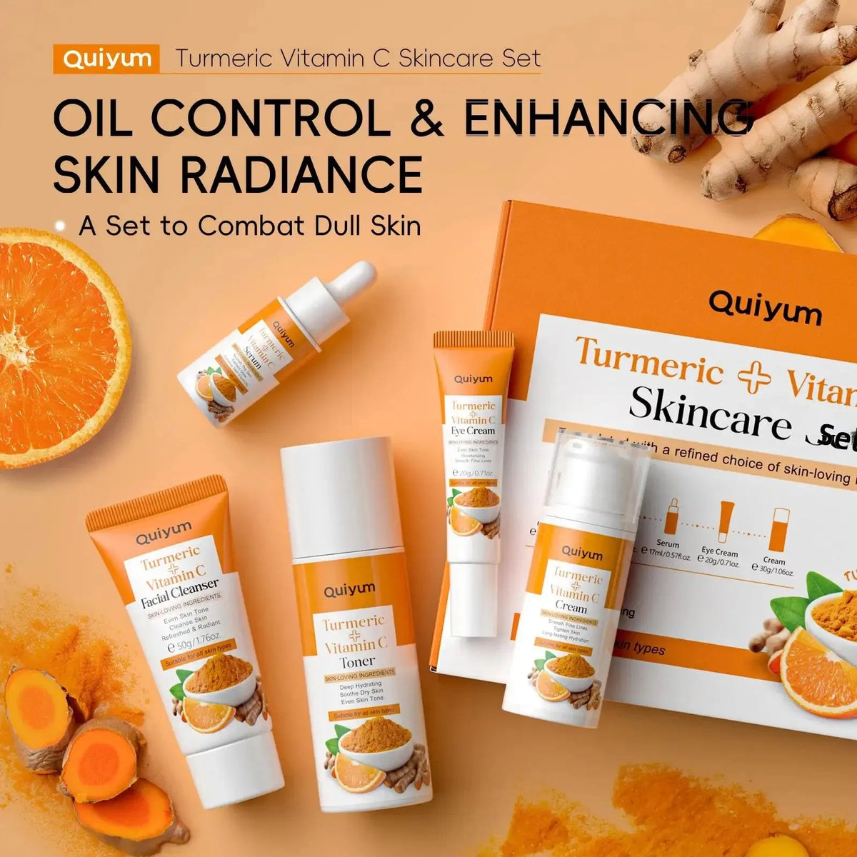 Vitamin C Turmeric Facial Kit Hydrating Tightening 5pcs Set Face Wash Toner Essence Eye Treatment Moisturizer Skincare