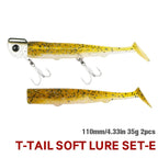 TSURINOYA  9PCS 110mm 35g Long Casting Jig Head T Tail Soft Lure Set Flounder Seabass Fishing Lure Sinking Large Baits
