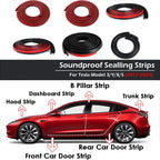 Soundproof Sealling Strips For Tesla Model 3/Y/X/S  (2019-2024) Door Seal Kit Soundproof Rubber Weather Draft Strip Wind Noise R