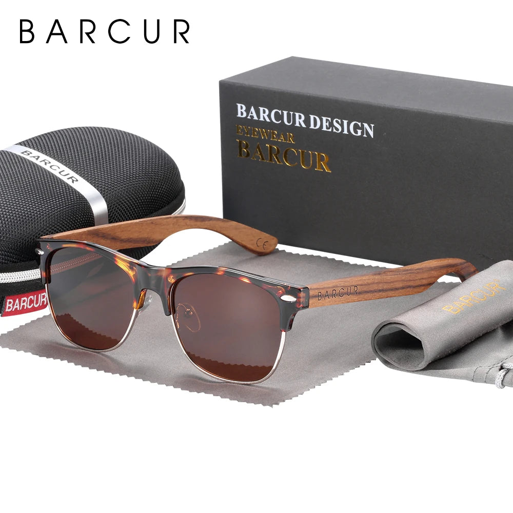BARCUR Polarized Ebony Black Sunglasses Zebra Natural Wooden Sun glasses for Men Driving Fishing Women Eyewear Accessory Oculos