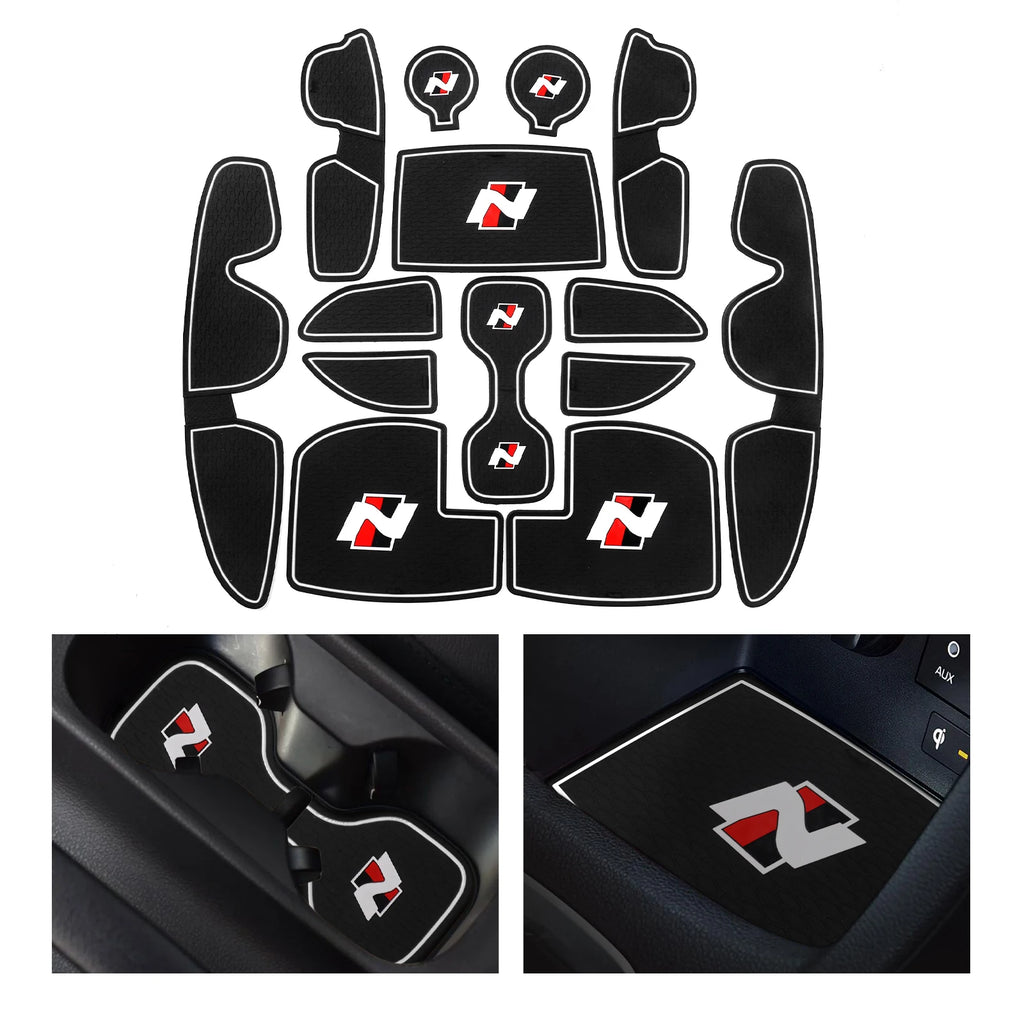 Smabee Anti-Slip Cup Holder Door Slot Mat Set for Hyundai i30 N 2017-2022 Red