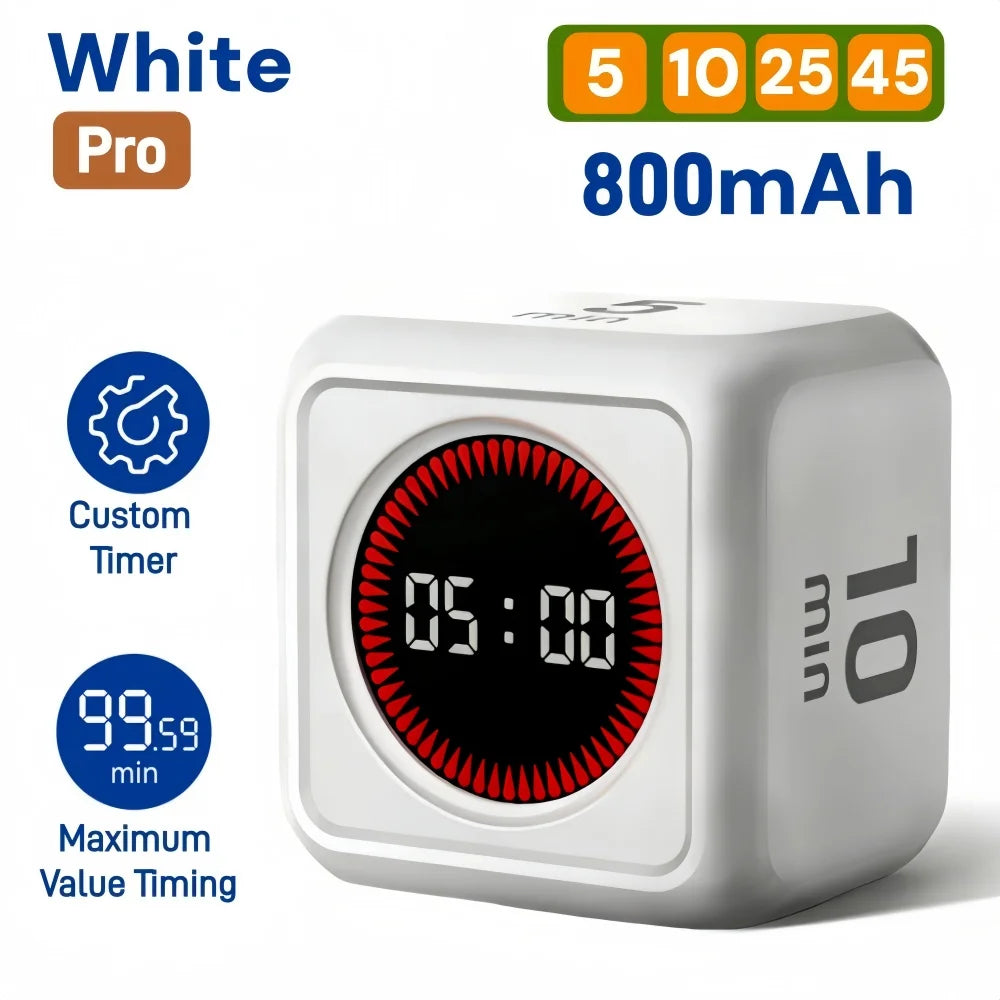 Pomodoro Flip Digital Timer Silent Visual Countdown 5/10/25/50min Kitchen Study Black/White