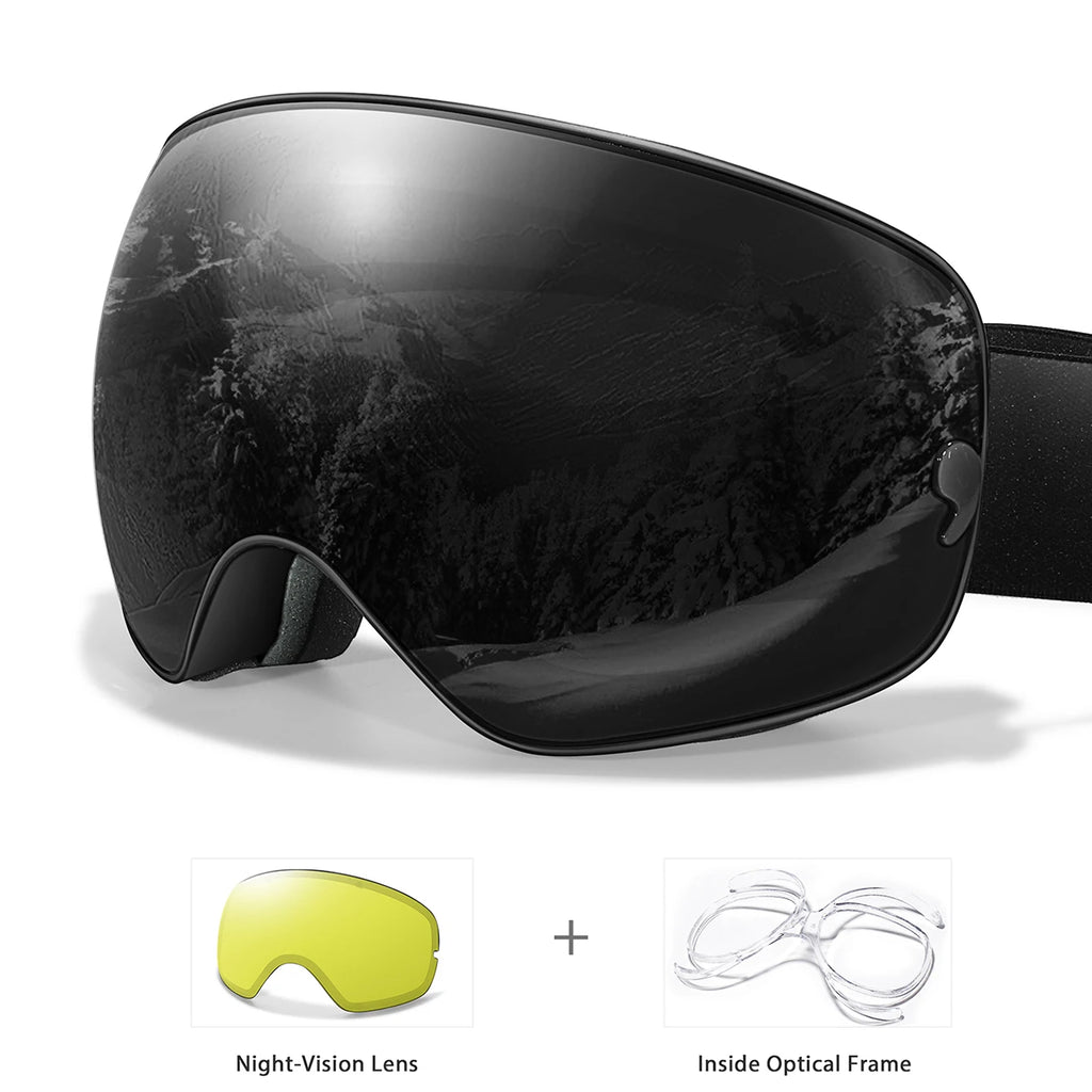 Anti-Fog SKI Goggles Snowboard Goggles UV400 with Night Vison Lens Men Women Teen Best Gift for Christmas and New Year
