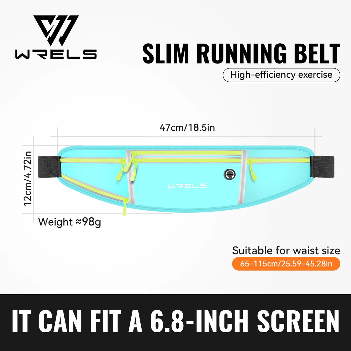 WRELS Waterproof Running Waist Belt Slim Sports Fanny Pack Invisible Fitness Phone Pouch for Hiking Travel Jogging Cycling