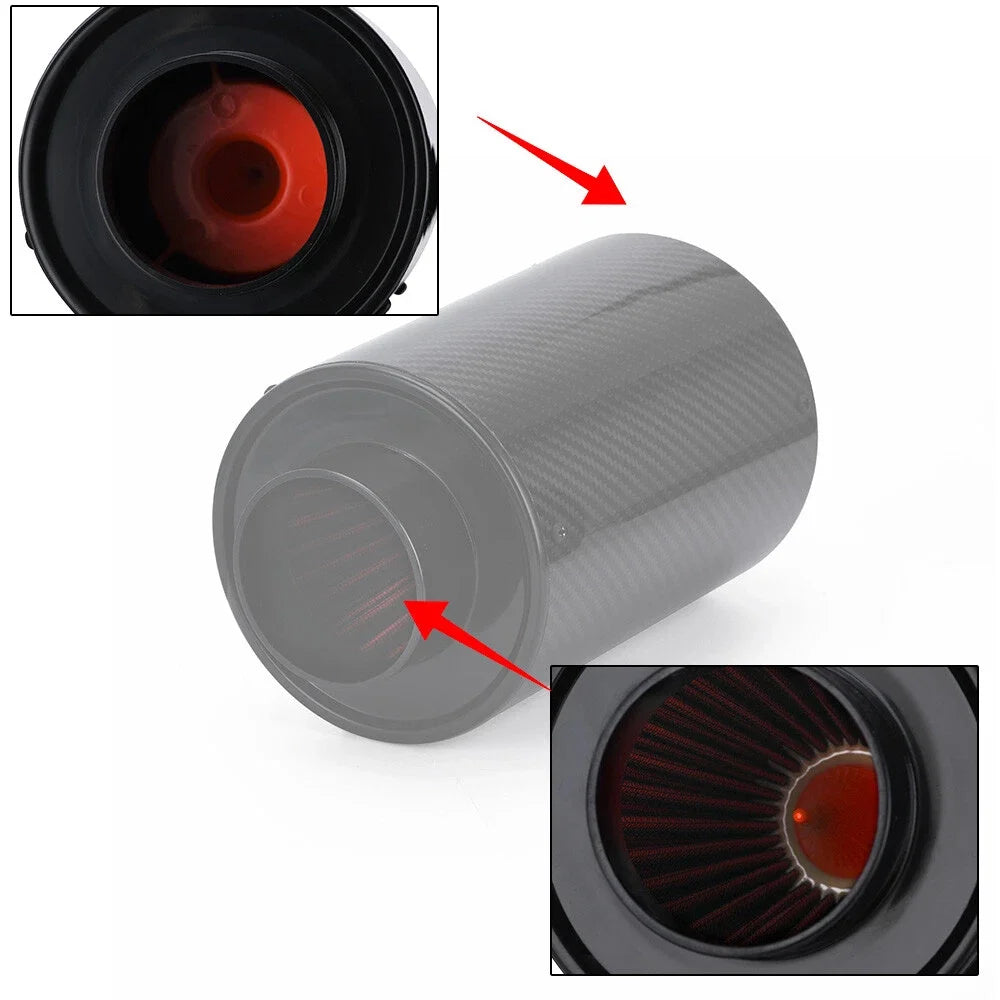 Universal Carbon Fiber Cold Air Intake Kit Enclosed Filter Box Induction Pipe Hose, Black