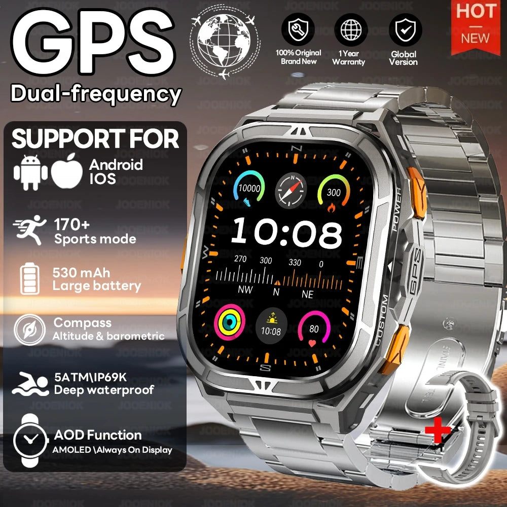 New GPS Smart Watch 10ATM Waterproof Built-in Dual-band GNSS Compass Military Sport Smartwatch Men 2025 New