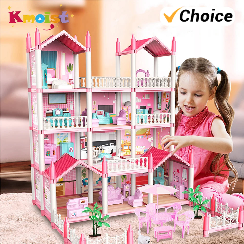 3D DIY Dream Princess Castle Villa Assembly Doll House Set Toy Girl Family Toy Children's Music Doll House Assembly Villa House
