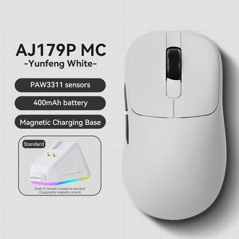 AJAZZ AJ179 PRO PAW3395 Lightweight Wired Wireless Mouse with Magnetic Charging Base Ergonomic Macro Gaming Mouse for PC Laptop