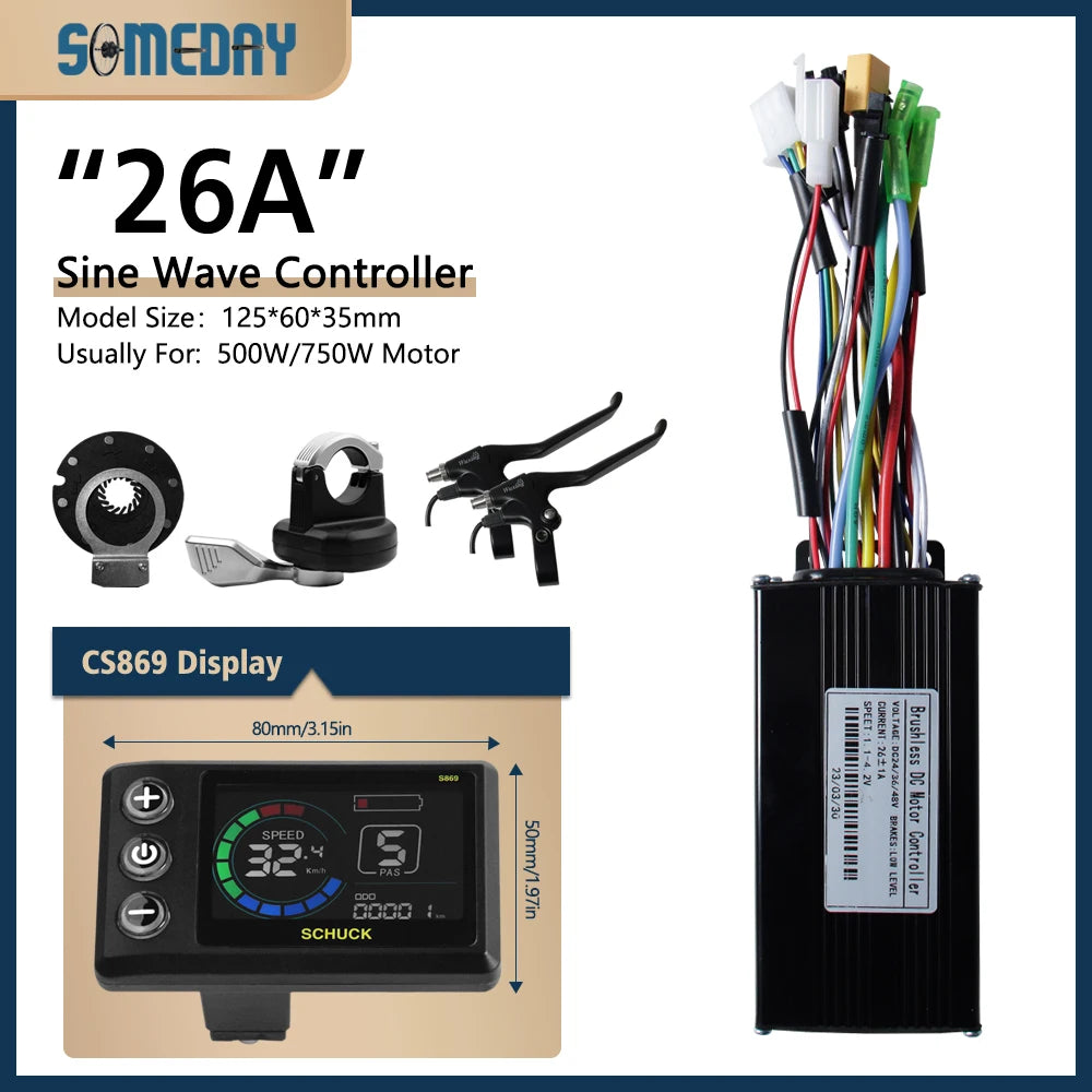 26A Ebike Sinawave Controller 24V/36V/48V Three-Mode Controller with Learning Function JN Color Display Wheel Hub Motor Parts