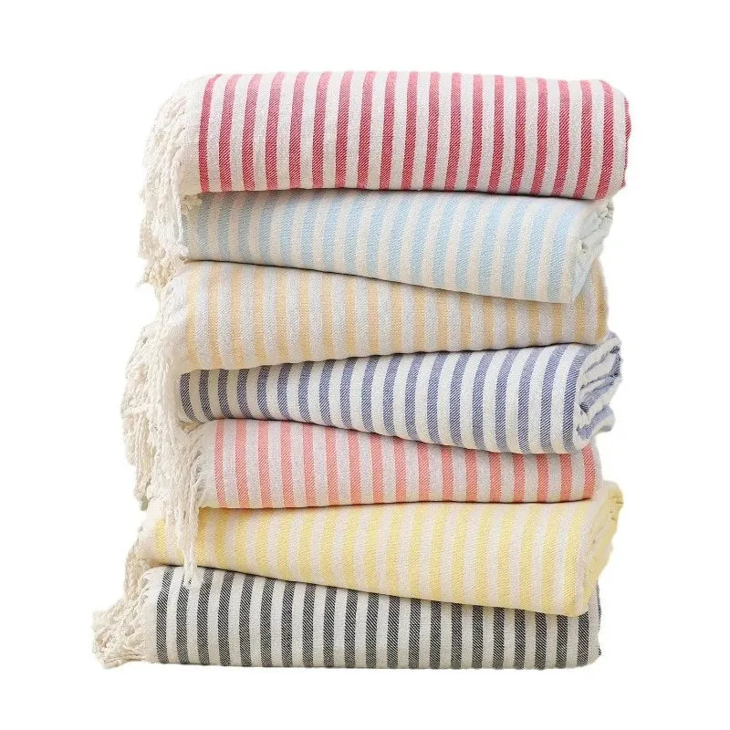 Turkish beach towel striped tassel fringe, extra large absorbent bath towel 100x180cm