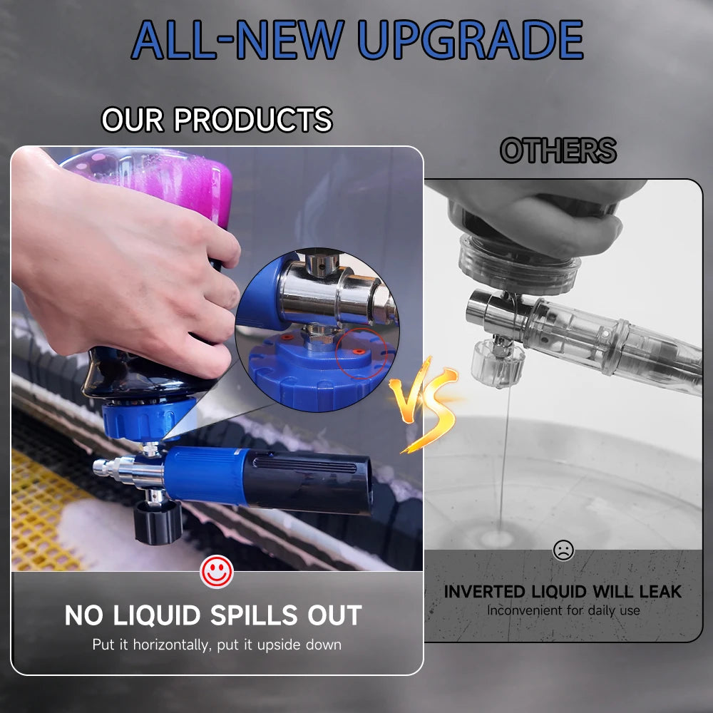 Stylish blue-black foam cannon, 1/4" quick-connect fitting, leak-proof lid air valve, for Karcher Elitech Bort AR Bosch