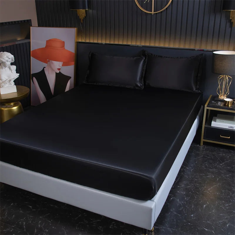 Satin Sheets Fitted Sheet Solid Color Rayon Mattress Cover Elastic Band Bed Sheet King 200x200 200x220 No Pillowcase Beddings
