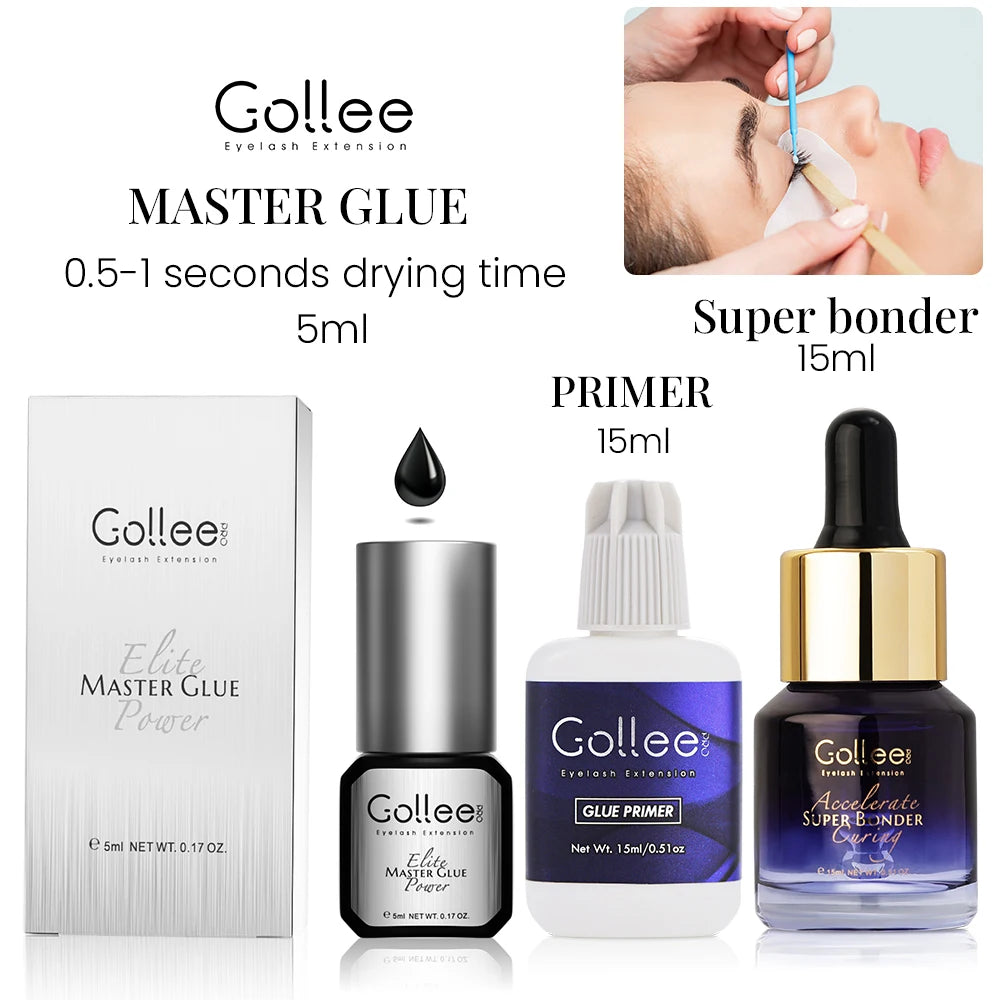 Gollee 0.5-1s Dry Eyelashes Extension Glue 15ml Eyelash Cleansing Primer Lasting Professional Lash Extension Primer Super Bonder