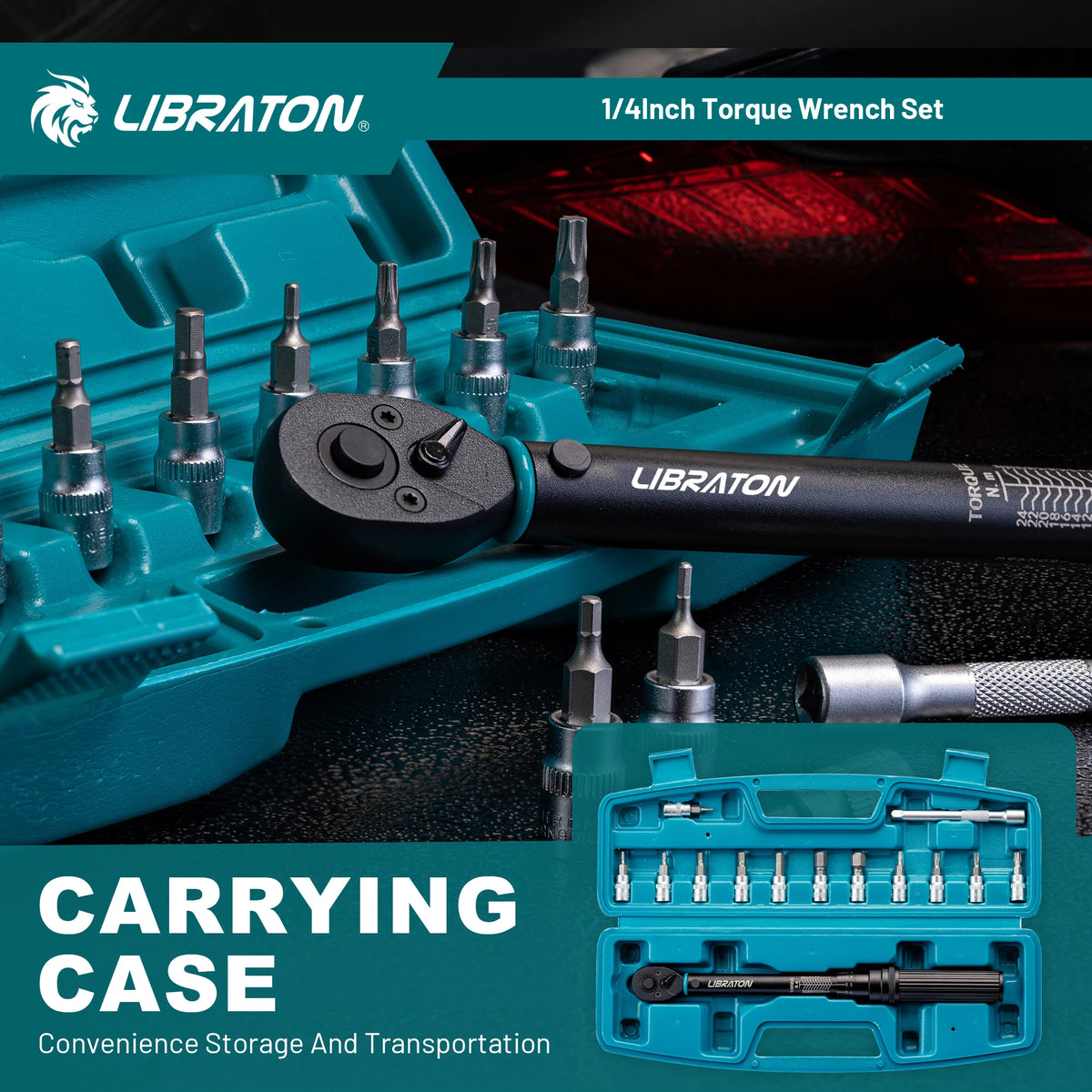 LIBRATON 1/4'' Bike Torque Wrench, 5-25Nm / 1-6Nm High Precision Torque Wrench, accuracy of ±3%, Square Drive Torque Wrench Set