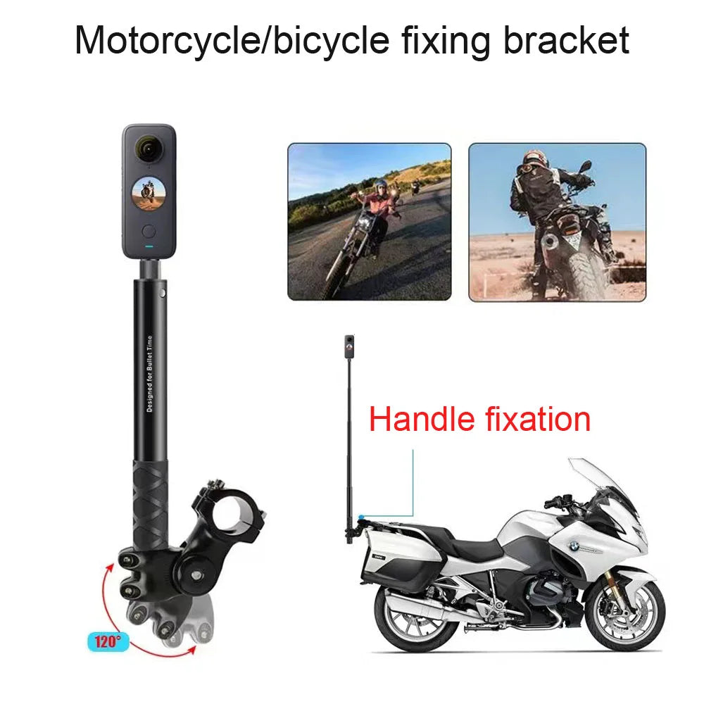 Motorcycle Bike Selfie Stick for INSTA360 X2/X3 Handlebar Mount Camera Bracket 27.9cm-113.5cm Adjustable Length 1/4 Inch Screw