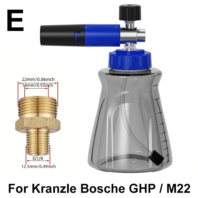 Stylish blue-black foam cannon, 1/4" quick-connect fitting, leak-proof lid air valve, for Karcher Elitech Bort AR Bosch