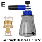 Stylish blue-black foam cannon, 1/4" quick-connect fitting, leak-proof lid air valve, for Karcher Elitech Bort AR Bosch