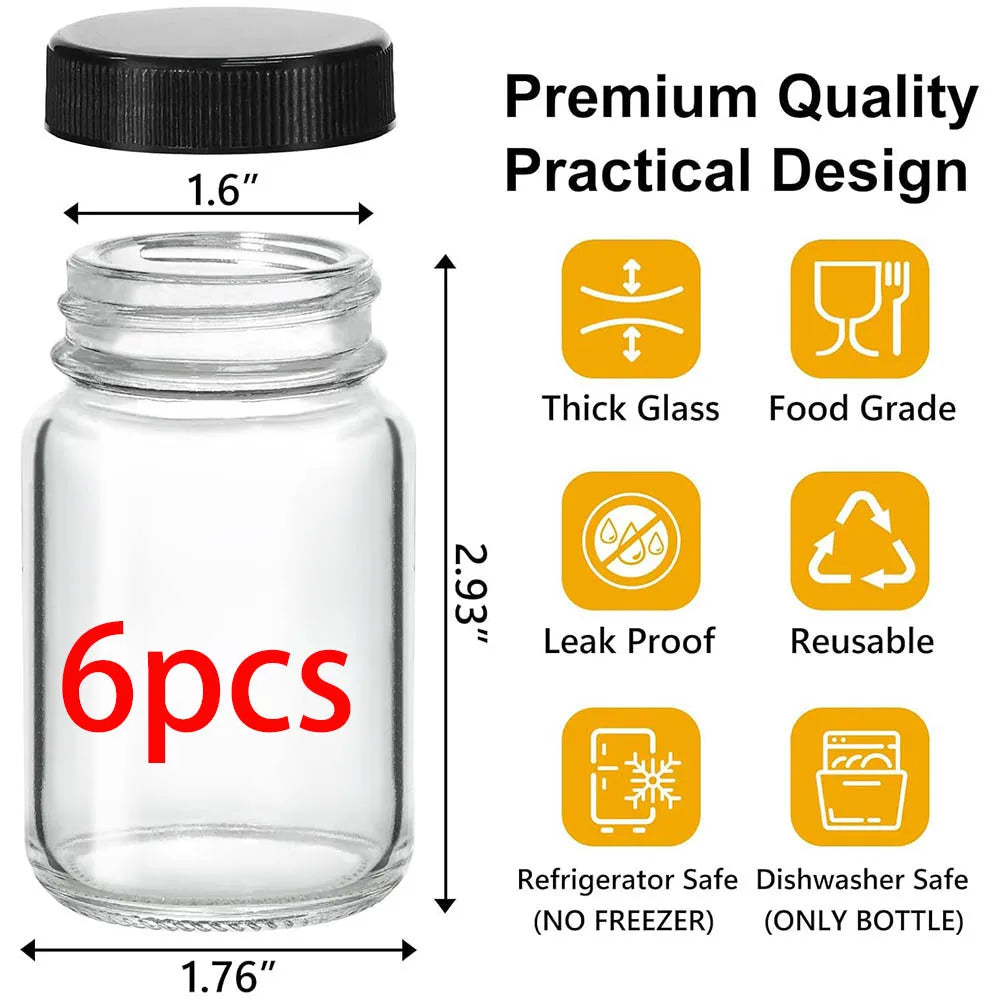2oz Glass Shot Bottles with lids - Small Clear Jars for Ginger，Wellness Shots, Juice, Travel mini Reusable Wide Mouth bottles