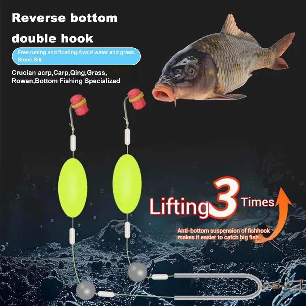 Effective Carp Fishing Wild Fishing Crucian Carp Set Reverse Bottom Double Hook Finished Sub-Line Buoyancy Ball Fishhooks