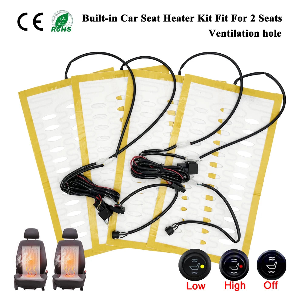 Universal Built-in Car Seat Heater Kit Fit 2 Seats 12V 100W Alloy Wire Heating Pad With Ventilation Hole 2 Levels Control Switch