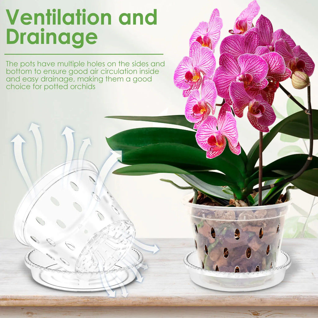 5Pcs Plastic Orchid Pot 4/5/6inch Transparent Slotted Orchid Pots with Holes and Saucers Breathable Flower Plant Pot for Nursery