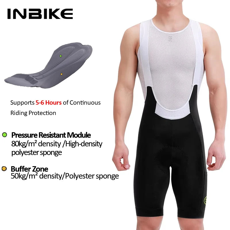 INBIKE Men's Cycling Bib Shorts High-Waisted Breathable with Pockets Black/Off-White/Olive
