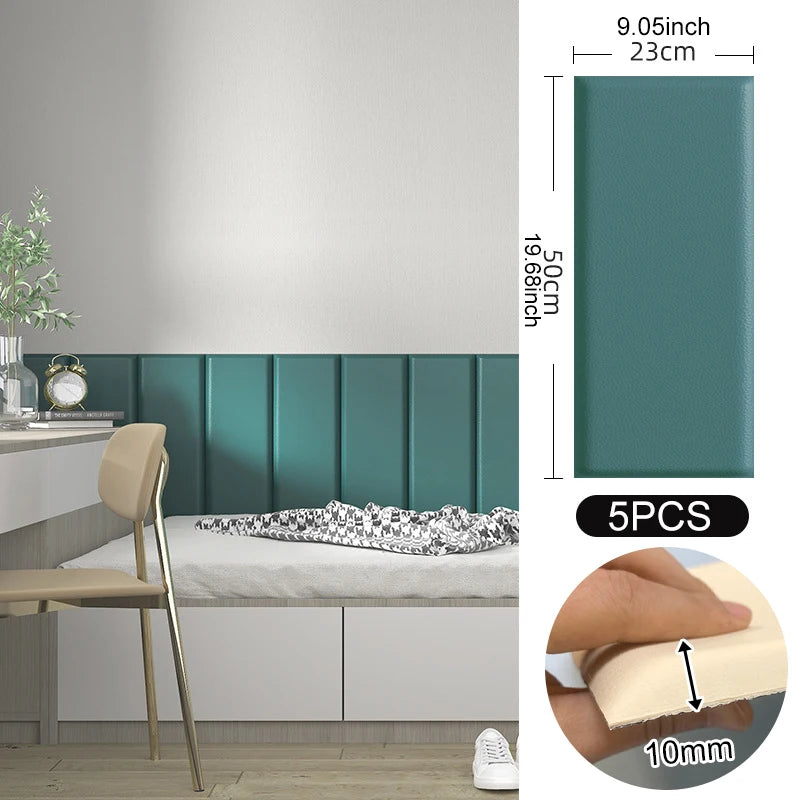 3D Soft Wall Panel for Safe Anti-Collision Wall Pad Self Adhesive Leather Rectangular Peel and Stick Headboard for Kids Bedroom