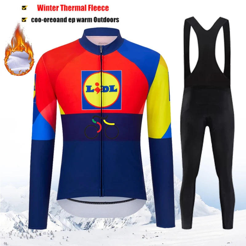 Warm Winter Thermal Fleece Cycling Jersey Sets Men Outdoor Riding MTB Ropa Ciclismo Bib Pants Set Pro Team Cycling Clothing 2025