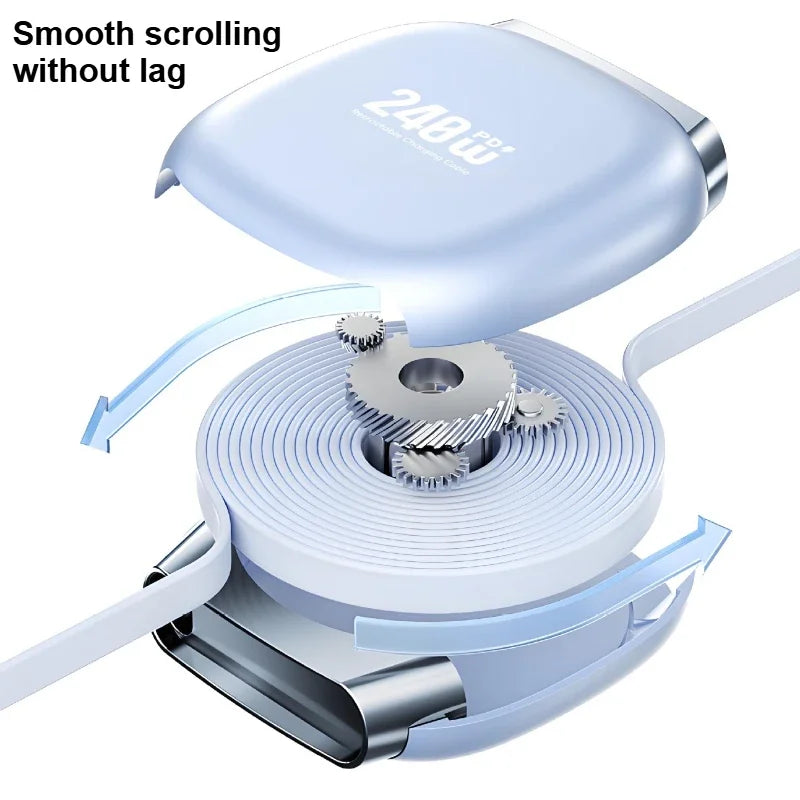 240W Retractable Fast Charging Cable USB C To C Auto Coiling for Travel Charging Phone Tablet Laptop for IPhone Samsung