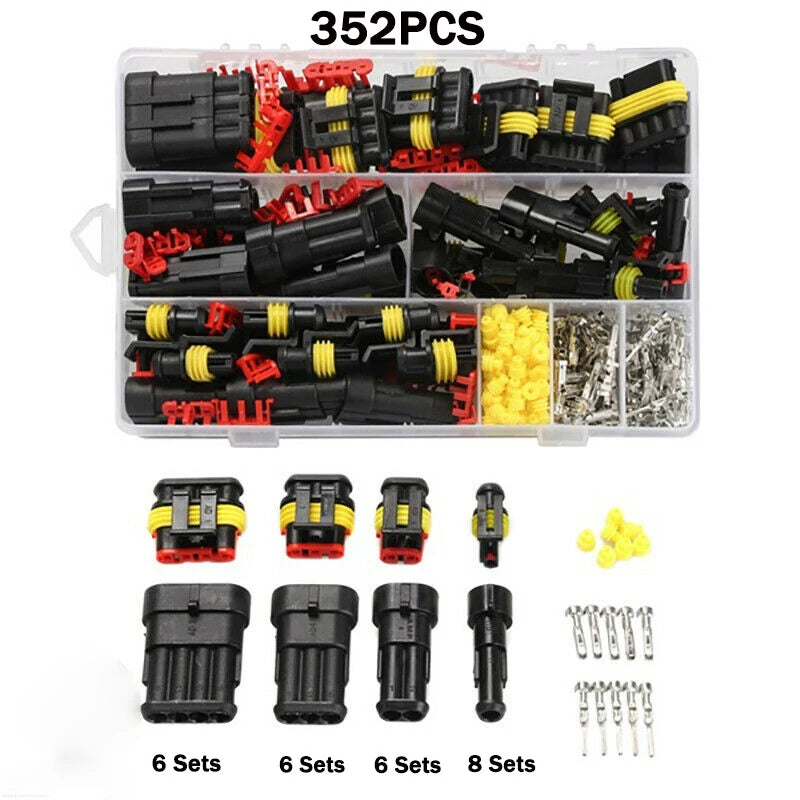 240/296/352/708pcs HID Waterproof Connectors 1/2/3/4 Pin Car Electrical Electri Wire Connector Plug Truck Harness