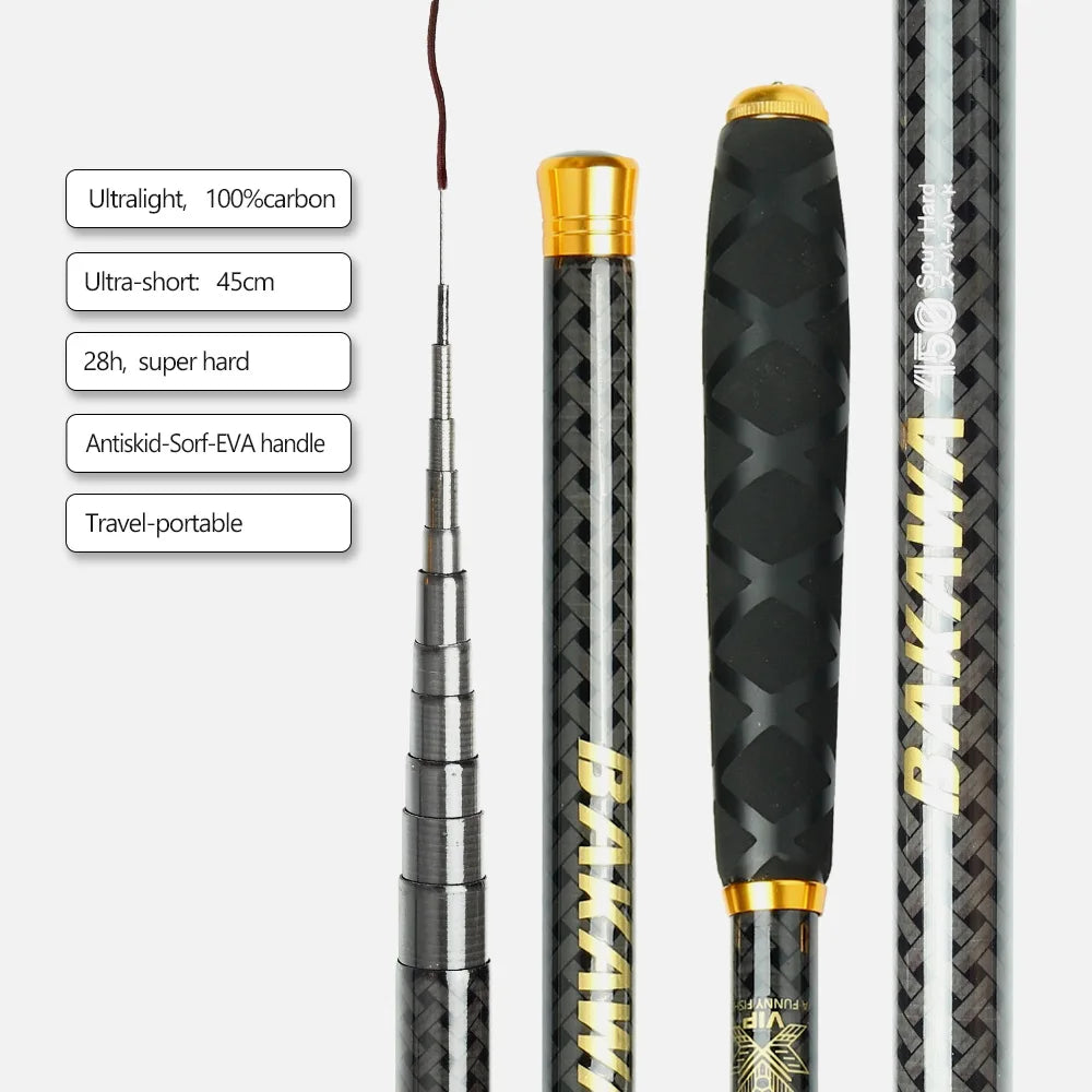BAKAWA Ultralight Carbon Fishing Rods 1.8M-7.2M Portable Telescopic Travel Mini Stream Feeder Pole Hard Pesca Carp Freshwater